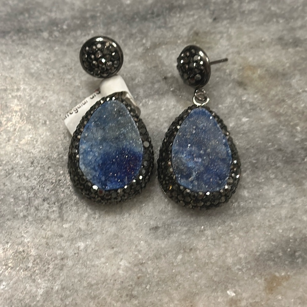 Blue druzy stone earrings, no backs